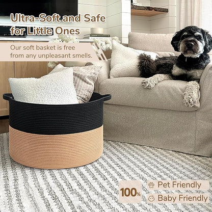 INDRESSME XXXLarge Cotton Rope Basket Woven Baby Laundry Basket Blanket Baskets Toy Baskets with Handle Comforter Cushions Storage Bin Thread Laundry Hamper - 21.7" x 21.7" x 13.8"