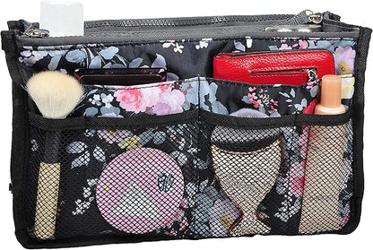 Vercord Purse Organizer Insert for Handbags Bag Organizers Inside Tote Pocketbook Women Nurse Nylon 13 Pockets Peony Flowers Small