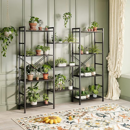 GRUSIGN Triple 4 Tier Book Shelf, Modern Bookcase Shelf, Freestanding Large Display Shelves for Living Room/Office/Garage, Stable Large Bookshelf with Storage for Books/Lego/Plants, Black