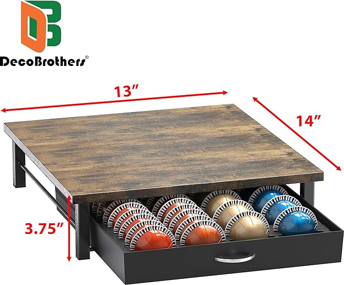 DecoBrothers Vertuo Pod Holder Drawer, 24 Large or 48 Small Nespresso Capsule Organizer, Rustic Brown