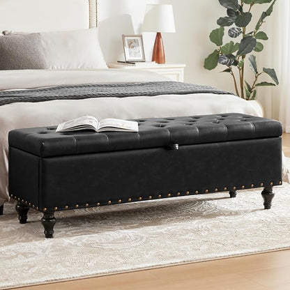 Mangodan 50" Storage Ottoman Bench, Tufted Ottoman with Storage for Living Room, Large End of Bed Ottomans, Modern Entryway Benchs, Window & Bedroom Benches for Foot of Bed (Black)