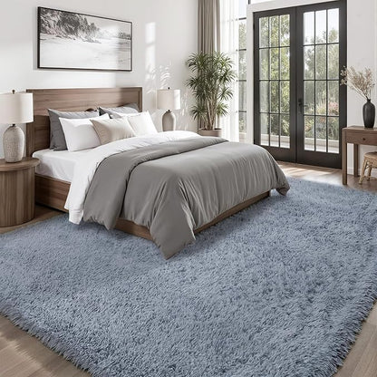 Area Rug for Living Room Bedroom: 8x10 Grey Soft Fluffy Shag Upgrade Non-Slip High Pile Carpet Large Fuzzy Plush Indoor Floor Decor Shaggy Rug for Kid Boys Girls Dorms Playroom Nursery Modern Home