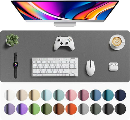 Aothia Faux Leather Desk Mat - Large Mouse Pad, Non-Slip PU Leather Blotter, Waterproof Writing Surface for Office and Home (Grey, 42" x 17")
