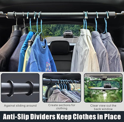 Car Clothes Hanger Bar Adjustable Garment Rack 30''-50'' Heavy-Duty Hanger Rod for Small or Medium Vehicles Travel Closet Black Metal Pole for Auto Clothing Organizers & Storage (Hold up to 120lbs)