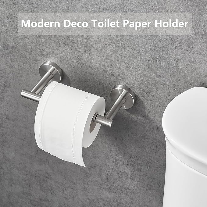 Toilet Paper Holder, Double Post Pivoting Design, Stainless Steel Rustproof Bathroom Tissue Holder, Wall Mount Fits Mega Rolls, for Home, RV, Commercial Bathroom Brushed Nickel