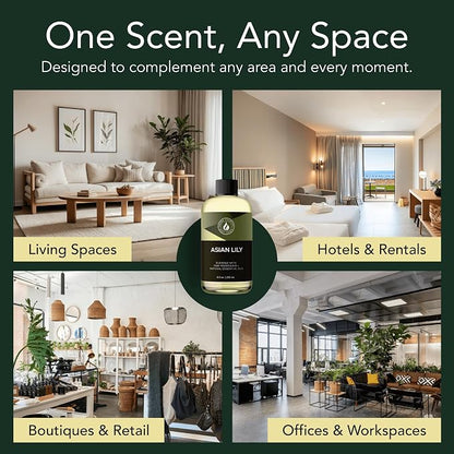Aroma Country Asian Lily Diffuser Oil - Luxury Essential Oils for Diffuser Refill & Air Freshener Room Spray, Long-Lasting, Natural Home Fragrance and Hotel Scent for Diffusers & Machines (8.5 Fl Oz)