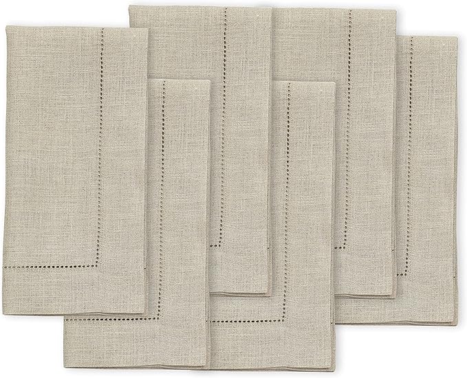 Solino Home Natural Linen Napkins Set of 6-100% Pure Linen Hemstitch Dinner Napkins 20 x 20 Inch for Spring, Easter - Classic Hemstitch
