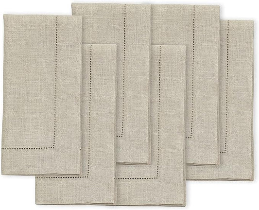 Solino Home Natural Linen Napkins Set of 6-100% Pure Linen Hemstitch Dinner Napkins 20 x 20 Inch for Spring, Easter - Classic Hemstitch