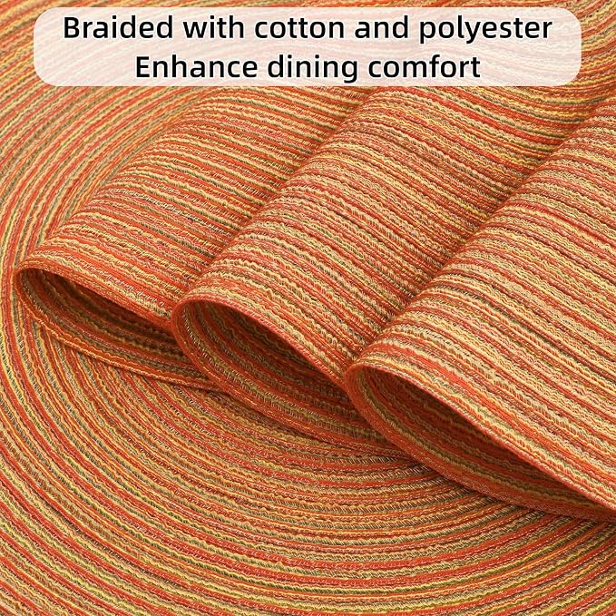 SHACOS Round Braided Placemats Set of 6 Fall Place Mats Washable Polyester 15 inch Round Table Mats for Dining Table Wedding Party Decor (Fall Color Mix, 6)