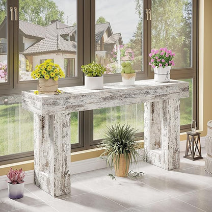 Tribesigns 63-Inch Long Console Table, Wooden Rectangular Sofa Table Behind The Couch, Farmhouse Entryway Table for Entrance, Hallway, Living Room (Distressed White)