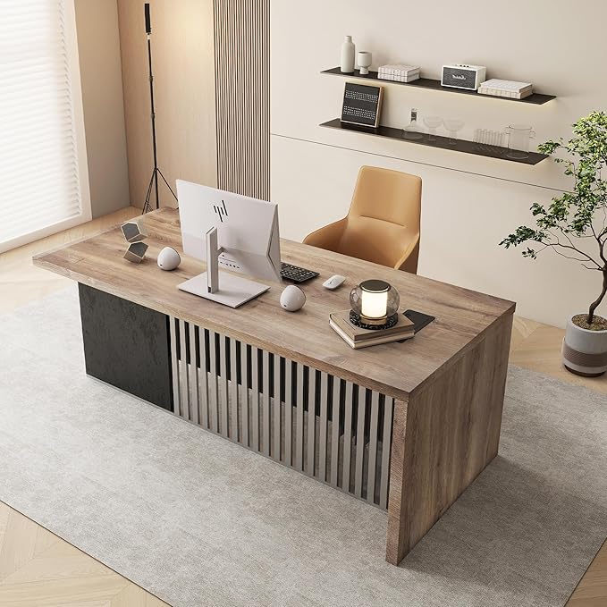 SAINTCY 63 Inch Executive Office Desk,Modern Computer Writing Desk, Business Furniture Workstation, Big Computer Desk for Home Office,1.97IN Thick Desktop,Stainless Steels Sturdy Frame