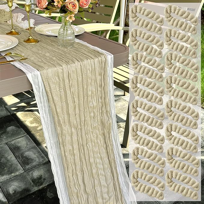 16 Pack Champagne Cheesecloth Table Runner 22 x 108 inch Gauze Cheese Cloth Cream Table Runner Bulk for Rustic Wedding Baby Shower Birthday Party Boho Table Decor