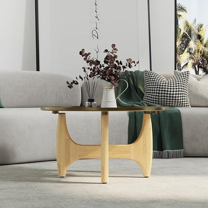 ACEDÉCOR Living Room Table Set of 3, Solid Wood Coffee Table Set with Tray Top and X-Base, Luxurious Brushed Gold Coffee Table Set with 2 End Tables for Living Room Apartment