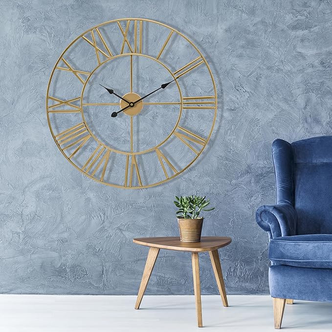 Sorbus Large Wall Clock for Living Room Decor - 24 inch Big Wall Clock Decorative - Battery Operated - Roman Numeral Analog Large Clock for Bedroom, Room, Home, Kitchen, Office, Wall Decor (Gold)