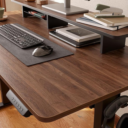 FEZIBO One-Piece Standing Desk Adjustable Height Stand up Home Office Desk, 48x24 Inch Electric Standing Computer Desk, with 4 Memory Presets, Headphone Hook, Black Walnut