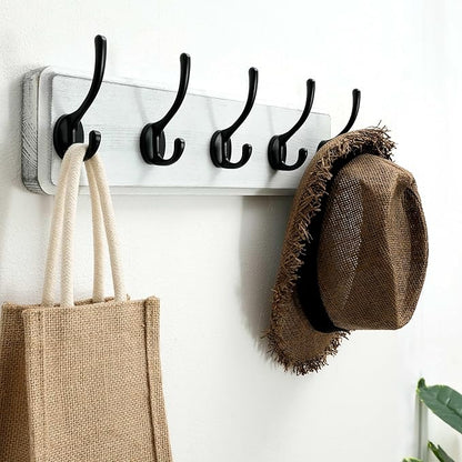SKOLOO Rustic Wall Mounted Coat Rack, Pine Solid Wood Coat Hook Hanger - 5 Hooks for Hanging Clothes Robes Towels Coats