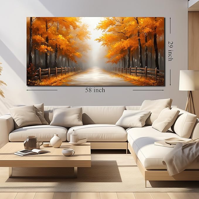 AUUZAIUA Forest Wall Art for Living Room Gold Misty Trees Landscape Large Artwork for Bedroom Office Modern Canvas Prints Ready to Hang 29"x58"