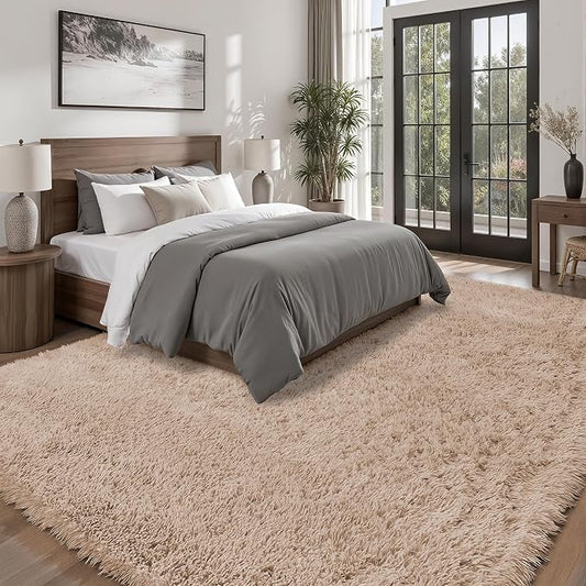 8x10 Area Rugs for Living Room Bedroom: Camel Soft Fluffy Shag Upgrade Non-Slip High Pile Carpet Large Fuzzy Plush Indoor Floor Decor Shaggy Rug for Kid Boys Girls Dorms Playroom Nursery Modern Home