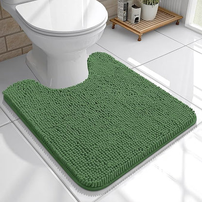 OLANLY Toilet Rugs U-Shaped 20x20, Extra Soft Absorbent Chenille Contour Bathroom Rugs for Toilet, Dry Quickly, Machine Washable, Non-Slip Bath Mat, Olive Green