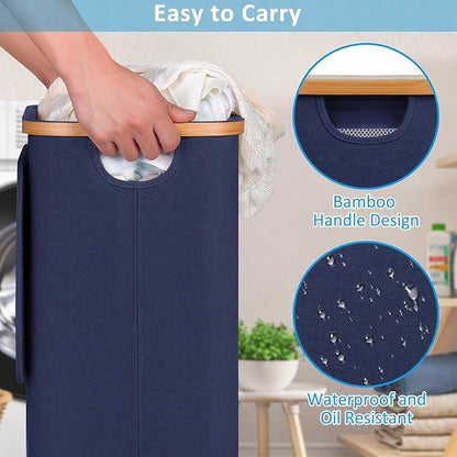 efluky Slim Laundry Hamper with Wheels, Narrow Laundry Basket with Lid and Removable Bag, Aesthetic Dirty Clothes Hamper on Wheels for Laundry Room, Bedroom, Dorm and Bathroom, 75L Beige