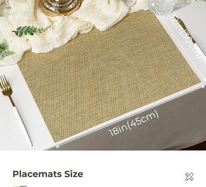 Leetaltree Gold Placemats Set of 8 - Heat Resistant Non-Slip Place mats for Dining Table, Washable Durable PVC Vinyl Woven Table Mats(Luxury Gold, 8)