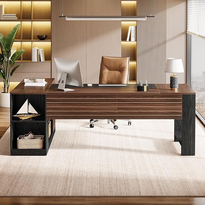 Tribesigns 78" L Shaped Executive Desk, Large Office Computer Desk with Drawers and Lateral File Cabinet, Modern Business Furniture Workstation with Storage Shelves for Home Office