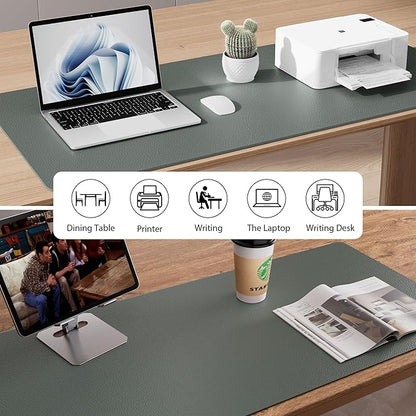 Aothia Faux Leather Desk Mat - Non-Slip PU Leather Desk Blotter, Waterproof Writing Surface, Large Desk Pad for Office & Home (Jungle Green, 55" x 17")