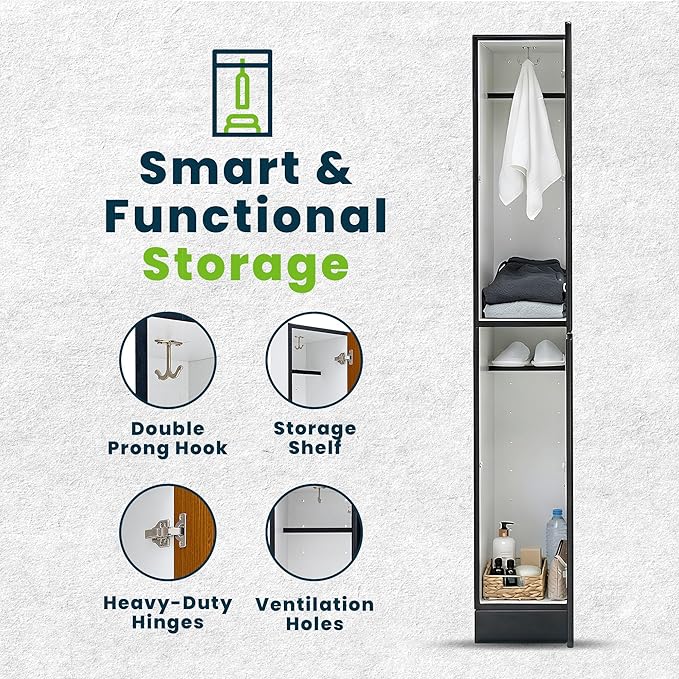 Alpine 2 Door Wooden Locker Cabinet - 72" Expandable Commercial Storage Lockers for Gym, Spa, Office & Golf Club - Includes Metal Base & Lock-Ready Handle, Single Column 2 Tier - Oak