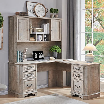 T4TREAM 59" Home Office Desk Hutch with Ample Storage, Only Match VSC Series Farmhouse Desk (Light Rustic Oak)