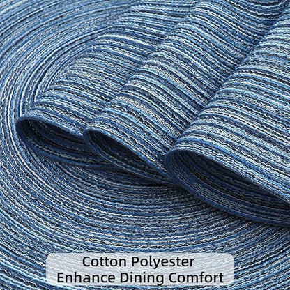 SHACOS Round Braided Placemats Set of 8 Circle Place Mats Cotton Polyester Kitchen Table Mats for Dining Table Wedding Party Decor (Blue Gray, 8)