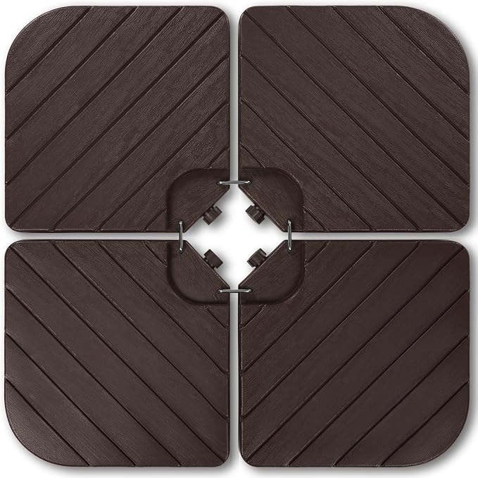 Best Choice Products 4-Piece Cantilever Offset Patio Umbrella Base Weight Set, Heavy-Duty Fillable Stand Plates for Water or Sand, Easy-Fill Spouts, Wood Grain Finish - Brown