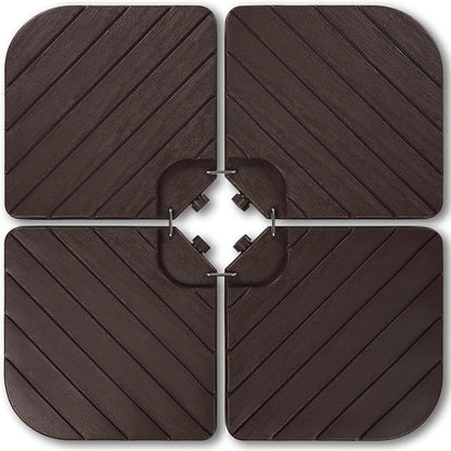 Best Choice Products 4-Piece Cantilever Offset Patio Umbrella Base Weight Set, Heavy-Duty Fillable Stand Plates for Water or Sand, Easy-Fill Spouts, Wood Grain Finish - Brown