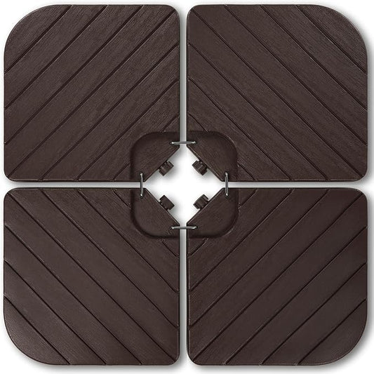 Best Choice Products 4-Piece Cantilever Offset Patio Umbrella Base Weight Set, Heavy-Duty Fillable Stand Plates for Water or Sand, Easy-Fill Spouts, Wood Grain Finish - Brown