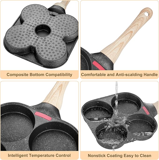 MyLifeUNIT Egg Frying Pan, 4-Cup Egg Pan Nonstick, Fried Egg Pan Skillet for Breakfast, Pancake, Hamburger, Sandwiches, Suitable for Gas Stove & Induction Cookware
