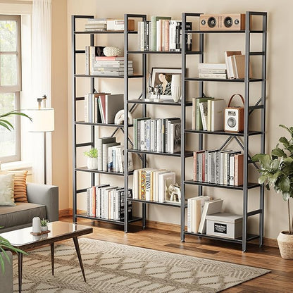 SUPERJARE Triple Bookshelf, Bookcase with 14 Open Display Shelves, Wide Book Shelf Book Case for Home & Office, 5 Tier, Black