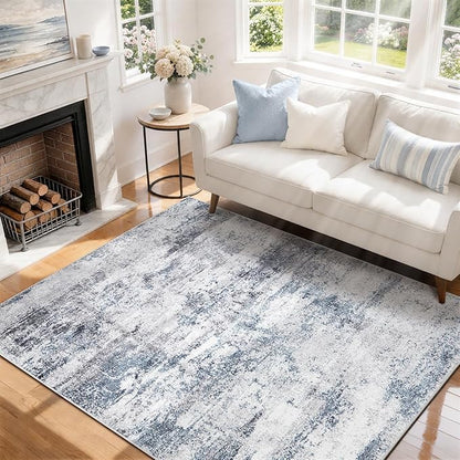 5x7 Area Rugs for Living Room Rug Washable: Abstract Tumble Large Rug for Dining Room Bedroom Carpet Non Slip 5 by 7 Indoor Modern Nursery Home Office Alfombras para Salas Modernas Blue Grey