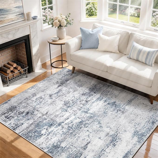 5x7 Area Rugs for Living Room Rug Washable: Abstract Tumble Large Rug for Dining Room Bedroom Carpet Non Slip 5 by 7 Indoor Modern Nursery Home Office Alfombras para Salas Modernas Blue Grey