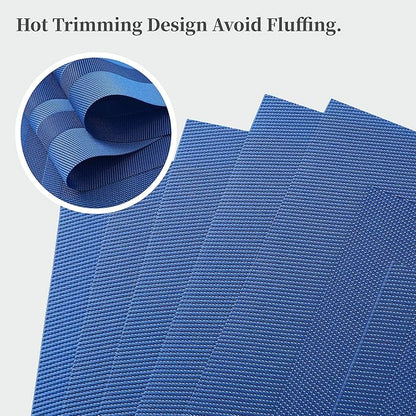 Leetaltree Blue Frame Placemats Set of 12 - Heat Resistant Non-Slip Place mats for Dining Table, Washable Durable PVC Vinyl Woven Table Mats（Blue Frame, 12）