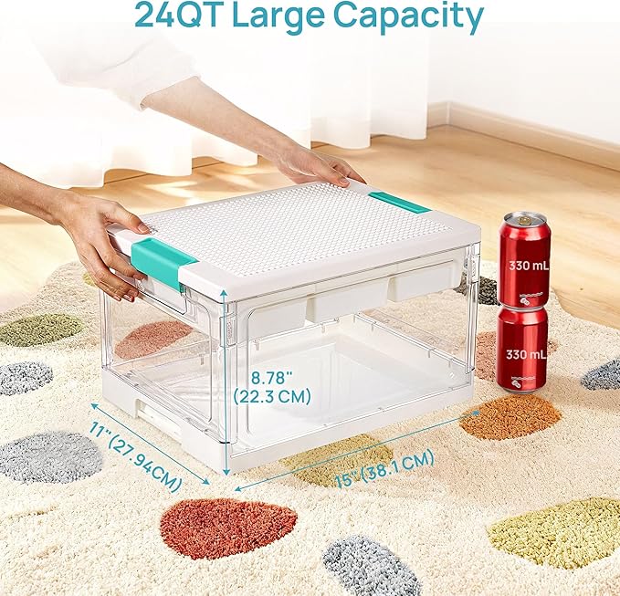 Vtopmart 24 QT Plastic Storage Box with Building Baseplate Lid and Removable Tray,Craft Organizer and Storage for Building Bricks, Art Supplies, Beads and Sewing,2 Pack