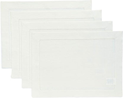 Solino Home Linen Placemats Set of 4 - Classic Hemstitch Ivory Placemats 14 x 19 Inch - 100% Pure Linen Table Mats for Spring, Easter
