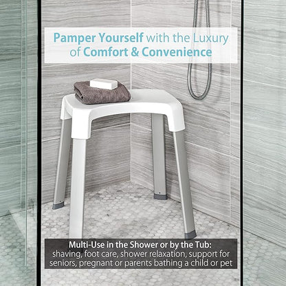 Better Living Smart 4 Shower Bench for Inside the Shower, Shower Stool for Shaving Legs & to Sit On, Rustproof Non-slip Stool with Durable Aluminum Legs, Waterproof Shower Bench, White