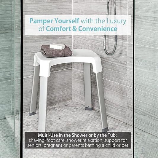 Better Living Smart 4 Shower Bench for Inside the Shower, Shower Stool for Shaving Legs & to Sit On, Rustproof Non-slip Stool with Durable Aluminum Legs, Waterproof Shower Bench, White