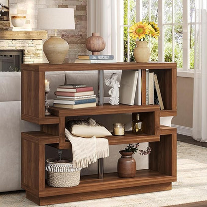 40'' Console Table for Entryway, 4-Tier Narrow Entryway Table with Storage, Farmhouse Sofa Tables Behind Couch with Sturdy Base, Accent Tables for Entrance, Living Room, Hallway, Foyer, Walnut Brown
