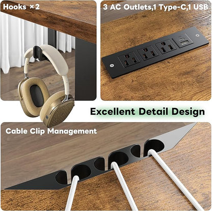 EnHomee 71 Inch Standing Desk Adjustable Electric with Monitor Stand, Computer Desk with Power Strip, Memory Height Home Office Desk for Home and Study Room, Rustic Brown