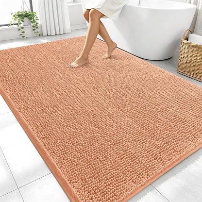 OLANLY Large Bathroom Rugs 70x46, Extra Soft Absorbent Chenille Bath Rugs, Rubber Backing Quick Dry, Machine Washable Bath Mats for Bathroom Floor, Tub and Shower, Home Decor Accessories, Peach
