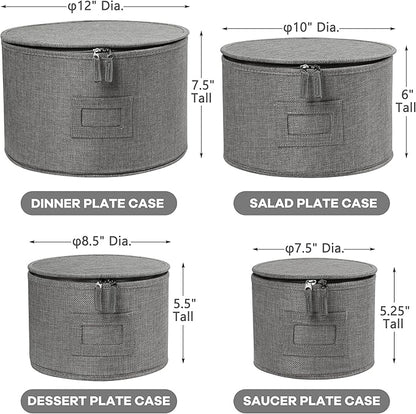 LotFancy China Storage Containers, Hard Shell, 4PCS Set, Dish Storage Box for Moving, Stackable Dinnerware Plate Organizer Bins with 48 Felt Dividers, Grey