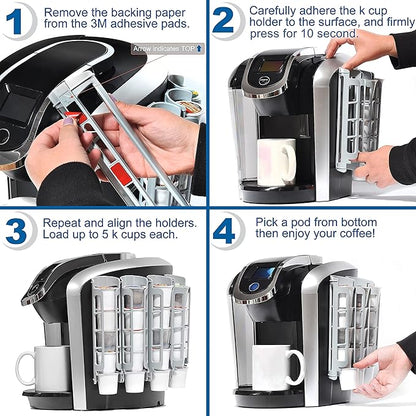 STORAGENIE Coffee Pod Holder for Keurig, Side Mount K Cup Storage, Perfect for Small Counters (2 Rows/For 10 K Cups, PINK)