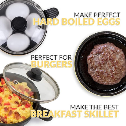 Nostalgia MyMini Personal Electric Skillet & Rapid Noodle Maker, Perfect For Healthy Keto & Low-Carb Diets, Yellow