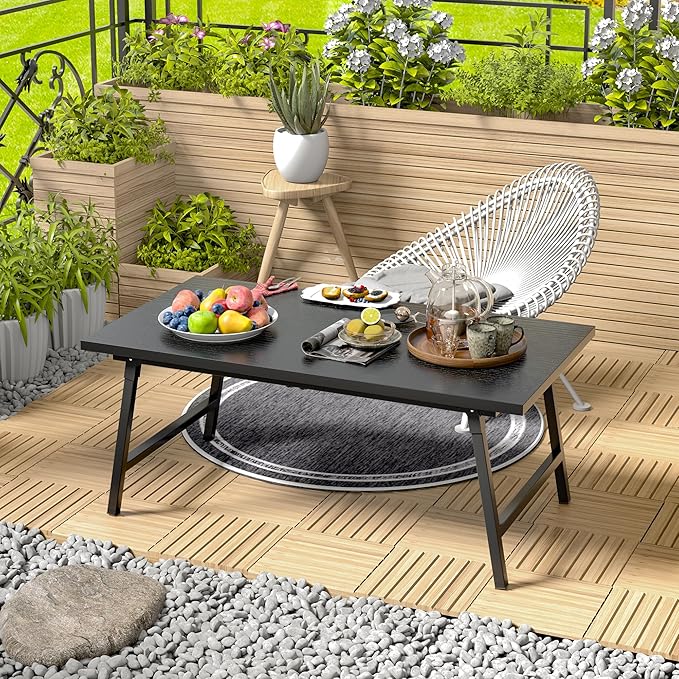 Folding Coffee Table, 39.4” Portable Floor Table Desk for Sitting on The Floor, No Assembly Low Coffee Table for Living Room, Home, Caravan and Camping, Large 39.4Lx19.7Wx15.8H, Black