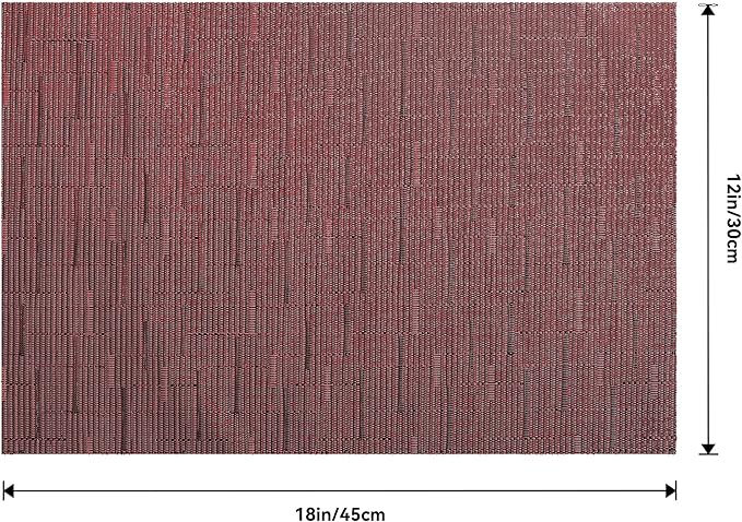 Leetaltree Burgundy Placemats Set of 12 - Heat Resistant Non-Slip Place mats for Dining Table, Washable Durable PVC Vinyl Woven Table Mats（Burgundy, 12）